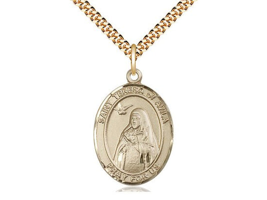 St Teresa of Avila Gold Filled Pendant on a 24 inch Gold Plate Heavy Curb Chain.