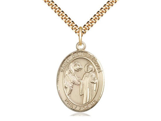 St Columbanus Gold Filled Pendant on a 24 inch Gold Plate Heavy Curb Chain.