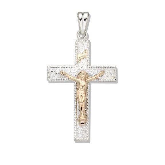 Sterling Silver & Yellow Gold Crucifix - 1 1/2 X 15/16 Inch