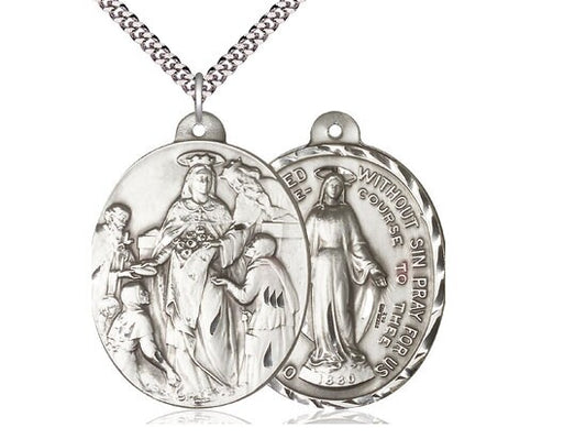 Saint Elizabeth / Immaculate Conception Sterling Silver Pendant on a 24 inch Light Rhodium Heavy Curb Chain.