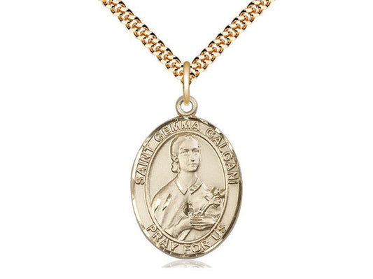 St Gemma Galgani Gold Filled Pendant on a 24 inch Gold Plate Heavy Curb Chain.