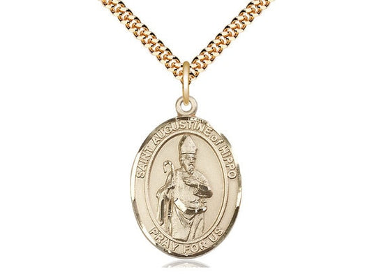 St Augustine of Hippo Gold Filled Pendant on a 24 inch Gold Plate Heavy Curb Chain.