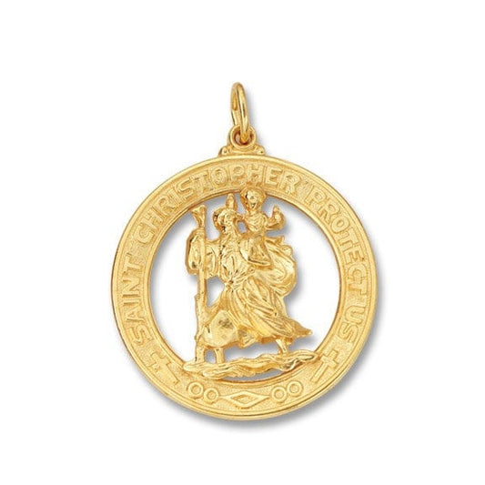 St Christopher Round Medal Silver 24KT Gold Plated