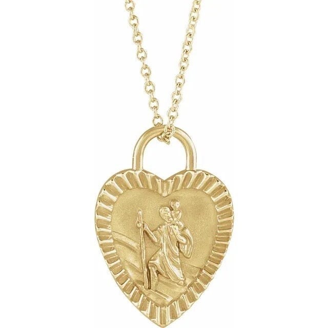 Yellow St. Christopher Heart Medal 16-18" Necklace