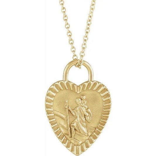 Yellow St. Christopher Heart Medal 16-18" Necklace