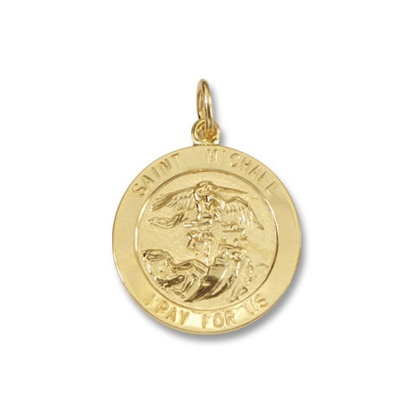 St Michael Round Medal Silver 24KT Gold Plated