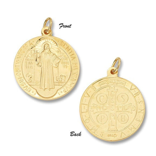 St. Benedict Round Medal Silver 24KT Gold Plated