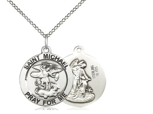 St. Michael the Archangel Sterling Silver Pendant on a 18 inch Light Curb Chain.