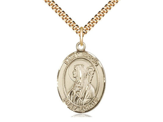 St Brigid of Ireland Gold Filled Pendant on a 24 inch Gold Plate Heavy Curb Chain.
