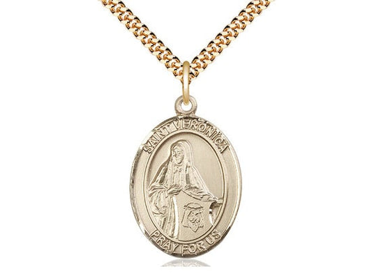 St Veronica Gold Filled Pendant on a 24 inch Gold Plate Heavy Curb Chain.