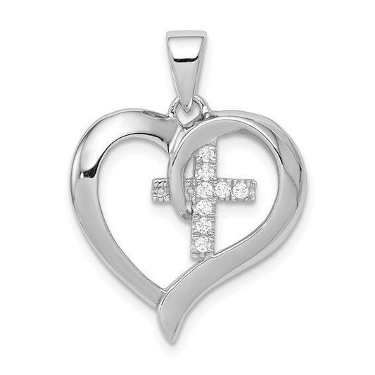 Silver Heart with CZ Cross Pendant