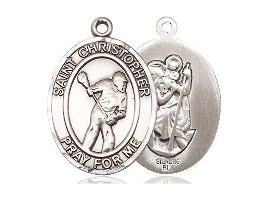 St Christopher Lacrosse Sterling Silver Pendant Only