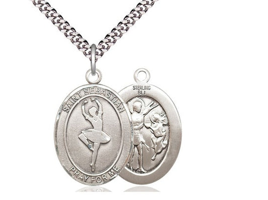 St Sebastian Dance Sterling Silver Pendant on a 24 inch Light Rhodium Heavy Curb Chain.