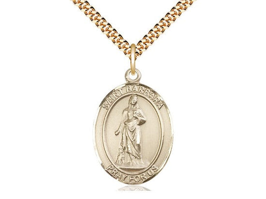St Barbara Gold Filled Pendant on a 24 inch Gold Plate Heavy Curb Chain.