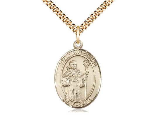 St Augustine Gold Filled Pendant on a 24 inch Gold Plate Heavy Curb Chain.