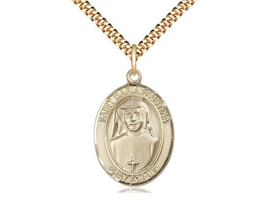 St Maria Faustina Gold Filled Pendant on a 24 inch Gold Plate Heavy Curb Chain.