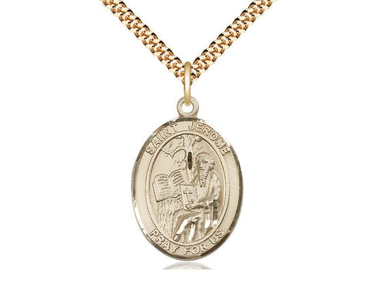 St Jerome Gold Filled Pendant on a 24 inch Gold Plate Heavy Curb Chain.