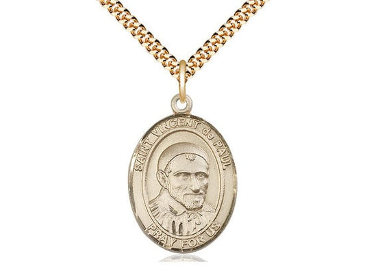 St Vincent de Paul Gold Filled Pendant on a 24 inch Gold Plate Heavy Curb Chain.