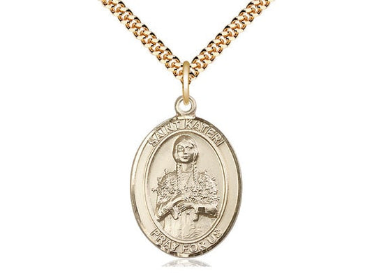 St Kateri Tekakwitha Gold Filled Pendant on a 24 inch Gold Plate Heavy Curb Chain.