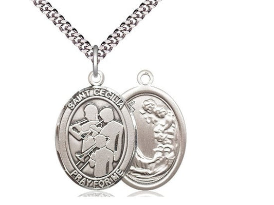 St Cecilia Marching Band Sterling Silver Pendant on a 24 inch Light Rhodium Heavy Curb Chain.
