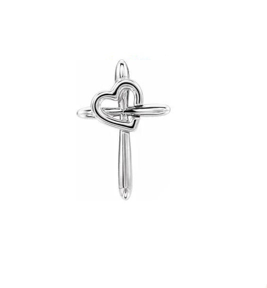 Silver Cross with Heart Pendant