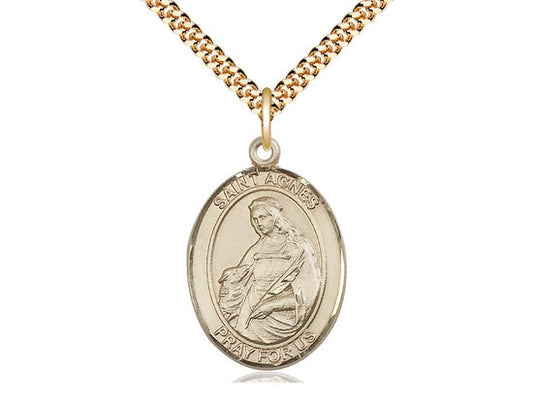 St Agnes of Rome Gold Filled Pendant on a 24 inch Gold Plate Heavy Curb Chain.