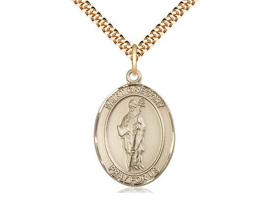 St Gregory the Great Gold Filled Pendant on a 24 inch Gold Plate Heavy Curb Chain.
