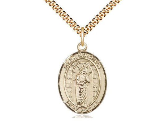 St Matthias the Apostle Gold Filled Pendant on a 24 inch Gold Plate Heavy Curb Chain.
