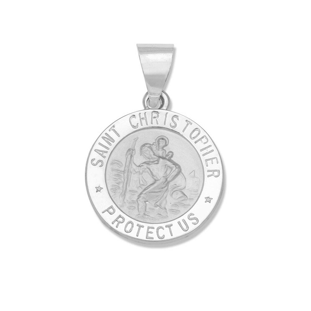 White Gold St Christopher Medal Hollow Pendant