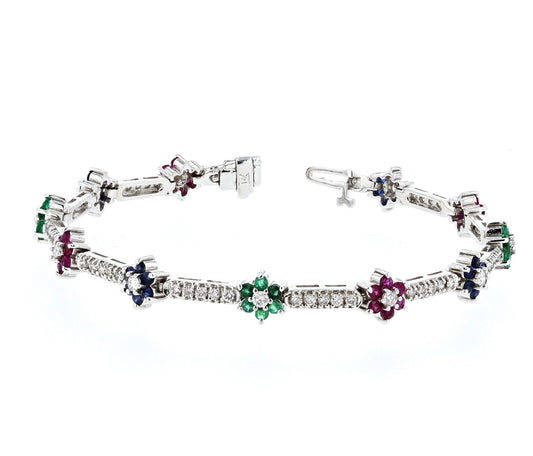 Color Stone White Gold Color Stone Flower bracelet