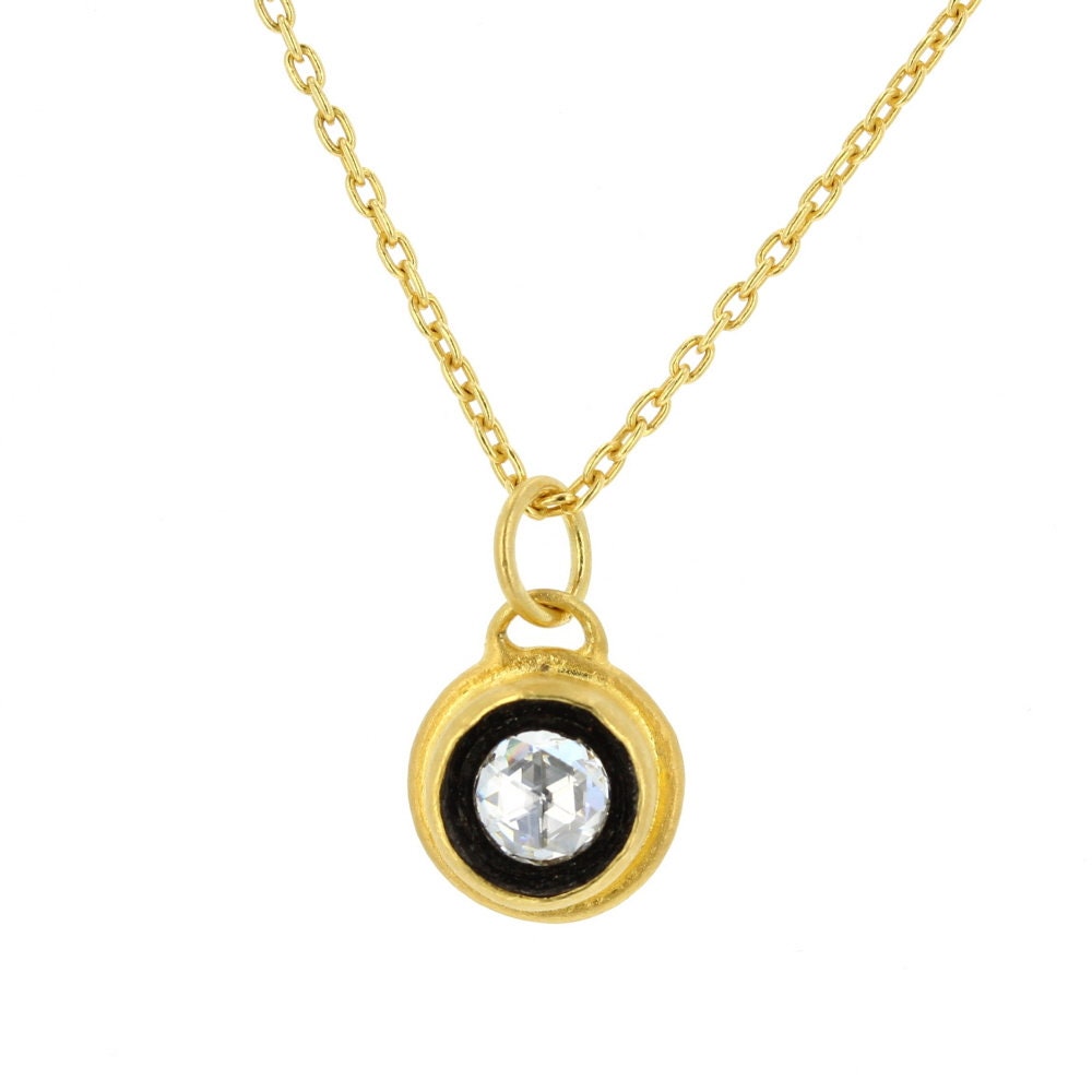 24 KT Gold Layered  Pendant Necklace with Old-Cut Diamond