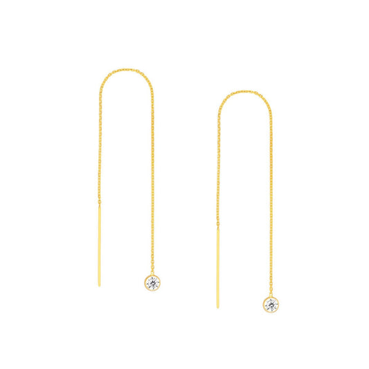 Bezel Set CZ Threader Earrings