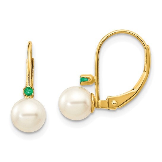 Pearl Emerald Leverback Earrings