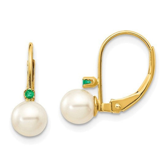 Pearl Emerald Leverback Earrings