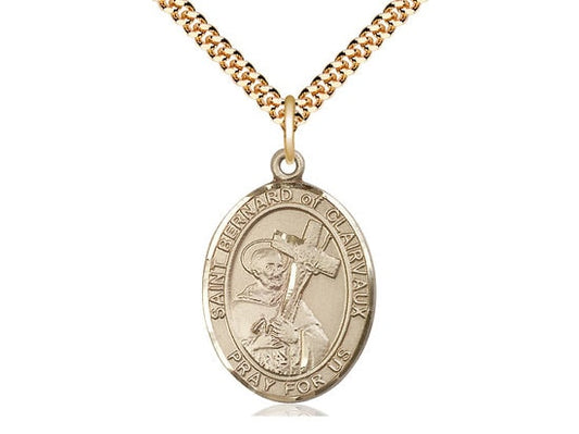 St Bernard of Clairvaux Gold Filled Pendant on a 24 inch Gold Plate Heavy Curb Chain.