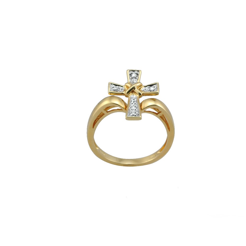Yellow gold Diamond Cross Ring