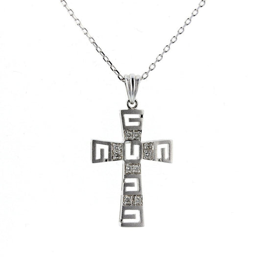 White Gold Patterned Cross Pendant