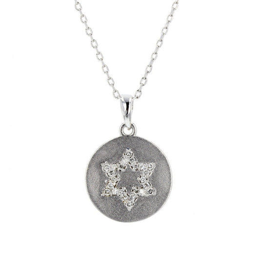 WG Small Diamond Star of David Disk Pendant