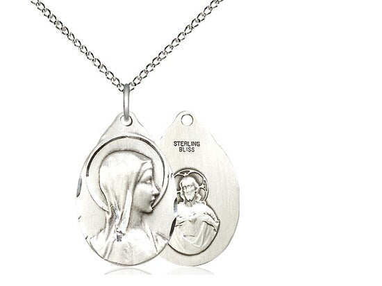 Sorrowful Mother Sterling Silver Pendant on a 18 inch Light Curb Chain.